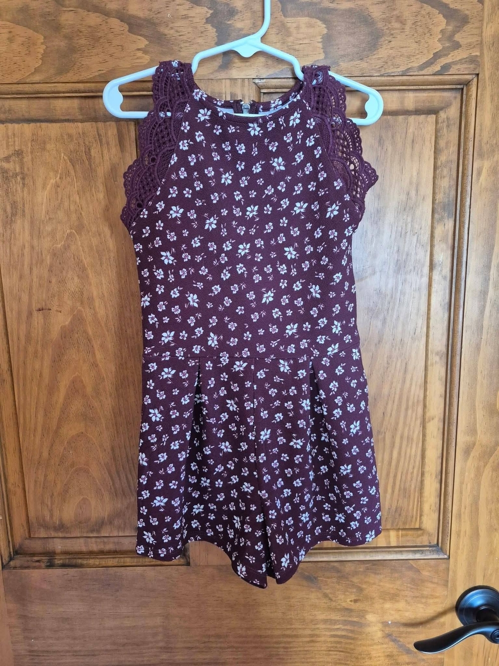 art class Maroon Floral Crochet-Trim Romper